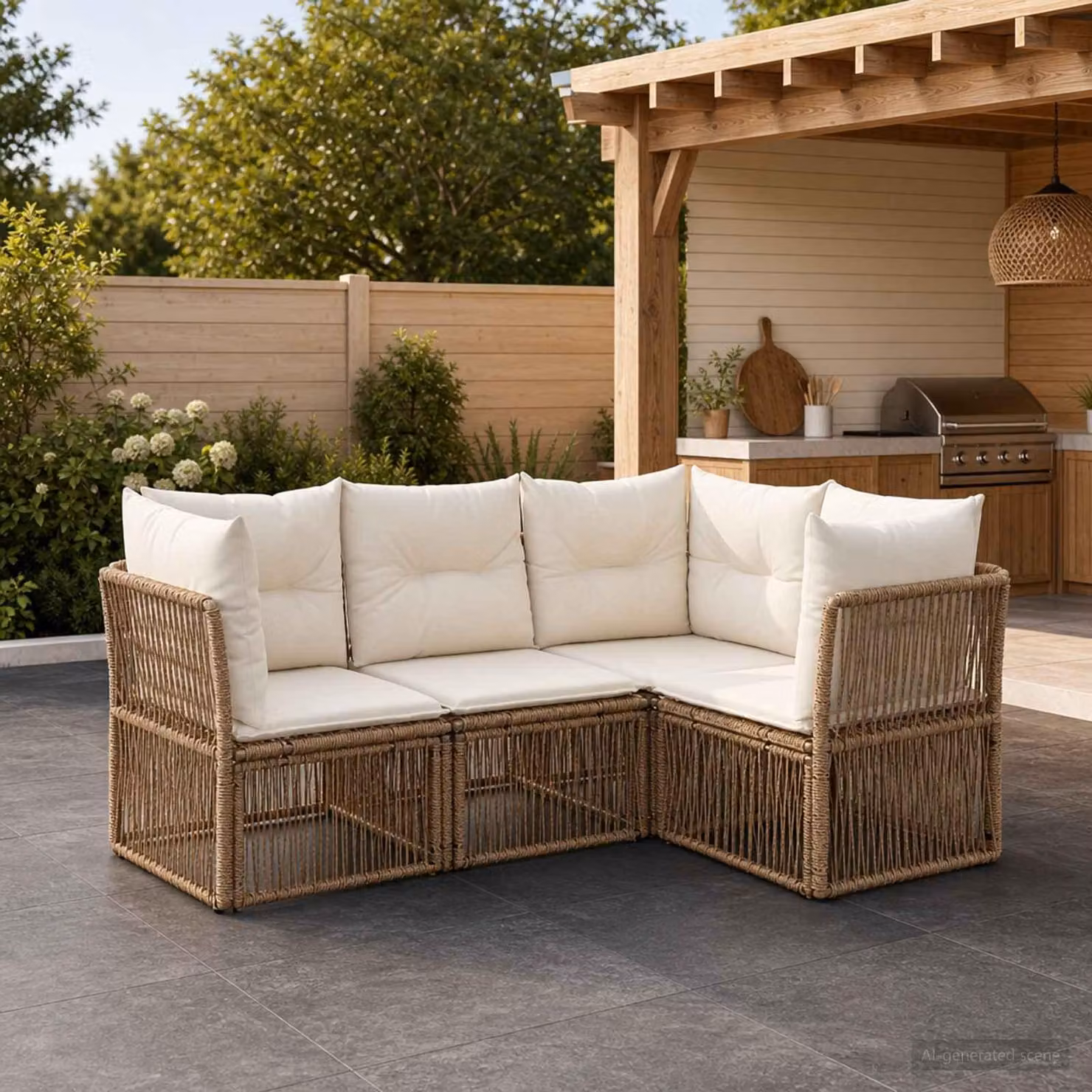 Maison Exclusive - Set da giardino composto da 4 pezzi, divano in rattan sintetico beige