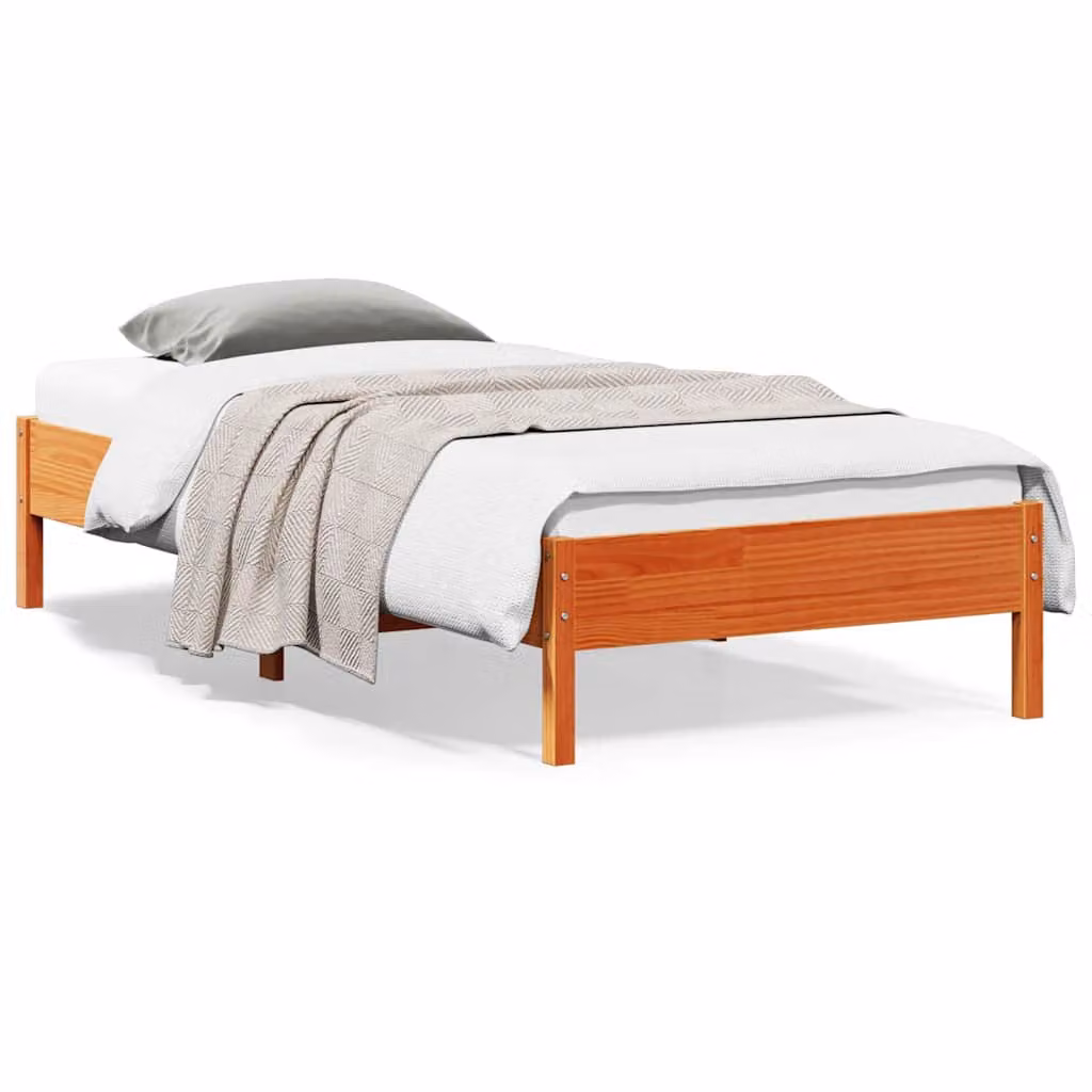 Letto in legno di pino vidaXL color marrone cera con doghe fisse, L 100 cm x P 200 cm