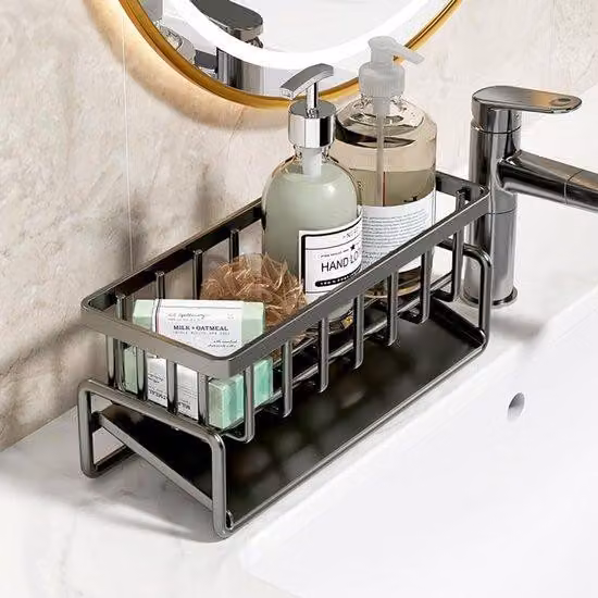 Portaservizi in acciaio inossidabile per cucina con panno, spazzole, spugna e sapone