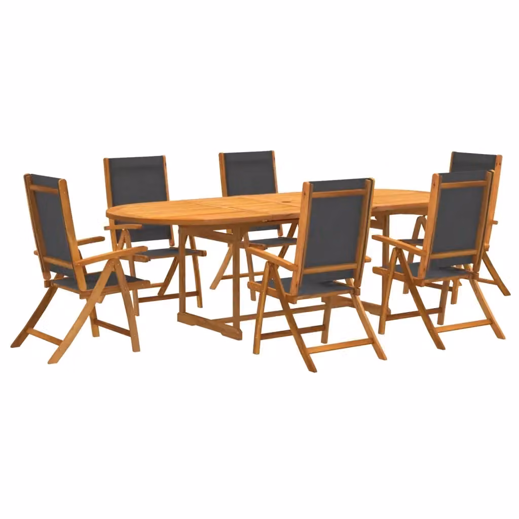 Set da giardino vidaXL in legno di acacia oliato e textilene, 7 pezzi, marrone e nero – 2
