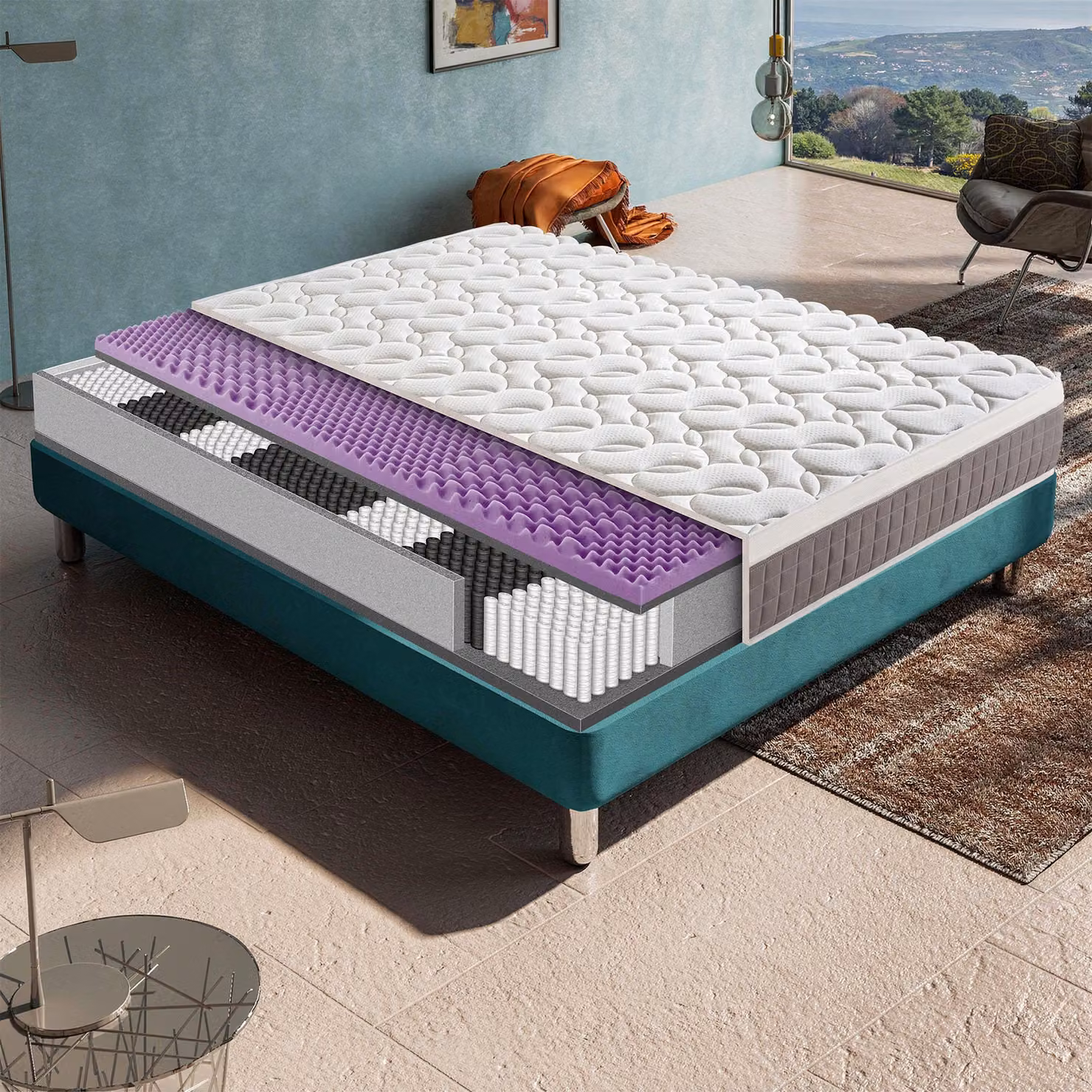 Materasso 150x200 cm, Alto 26 cm, 800 Molle Insacchettate, 5 zone differenziate, Rigidità H3, Memory Foam 5 cm, 100% Italy