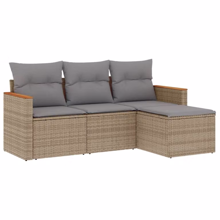 Set Divano da Giardino 4 pz con Cuscini Beige in Polyrattan