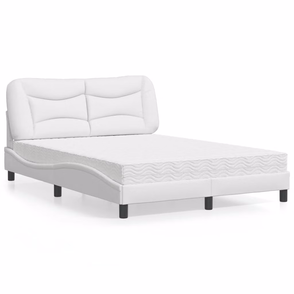 vidaXL Letto con Materasso Hvar Bianco in Similpelle e Tessuto L/P: 140 x 190 cm