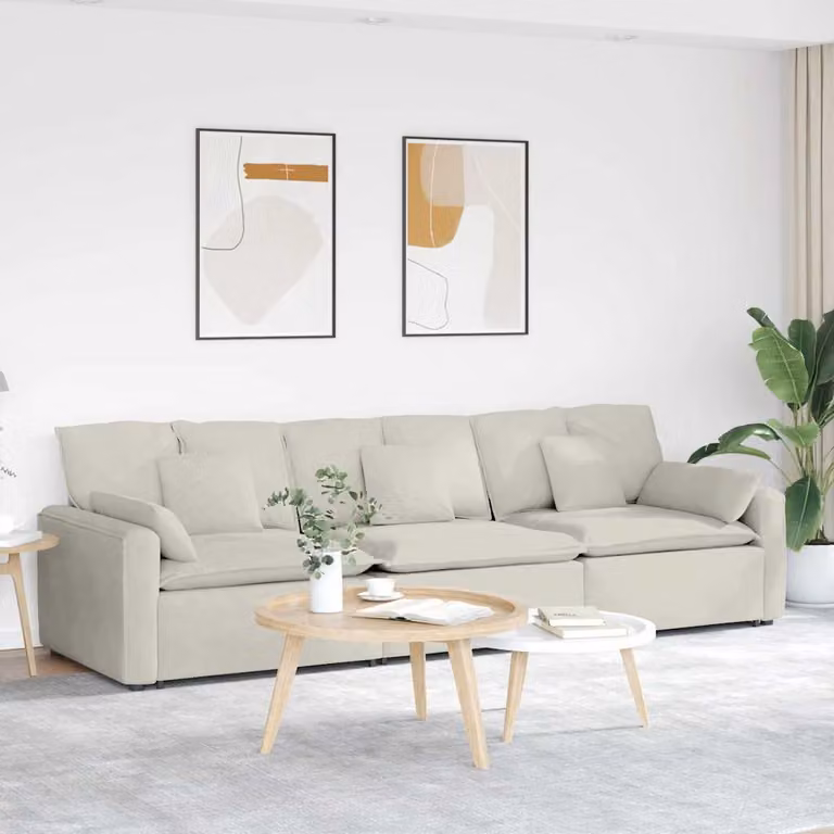 vidaXL Divano Modulare Moderno in Velluto Beige con Cuscini e Struttura in Metallo e Legno