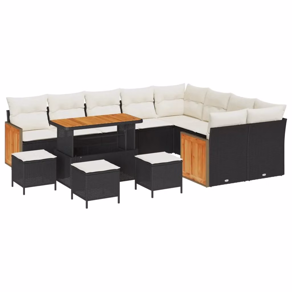 Set Divano da Giardino vidaXL a Forma a U con 13 Posti, Colore Nero e Beige, con Cuscini e Tavolino da Esterno – 2