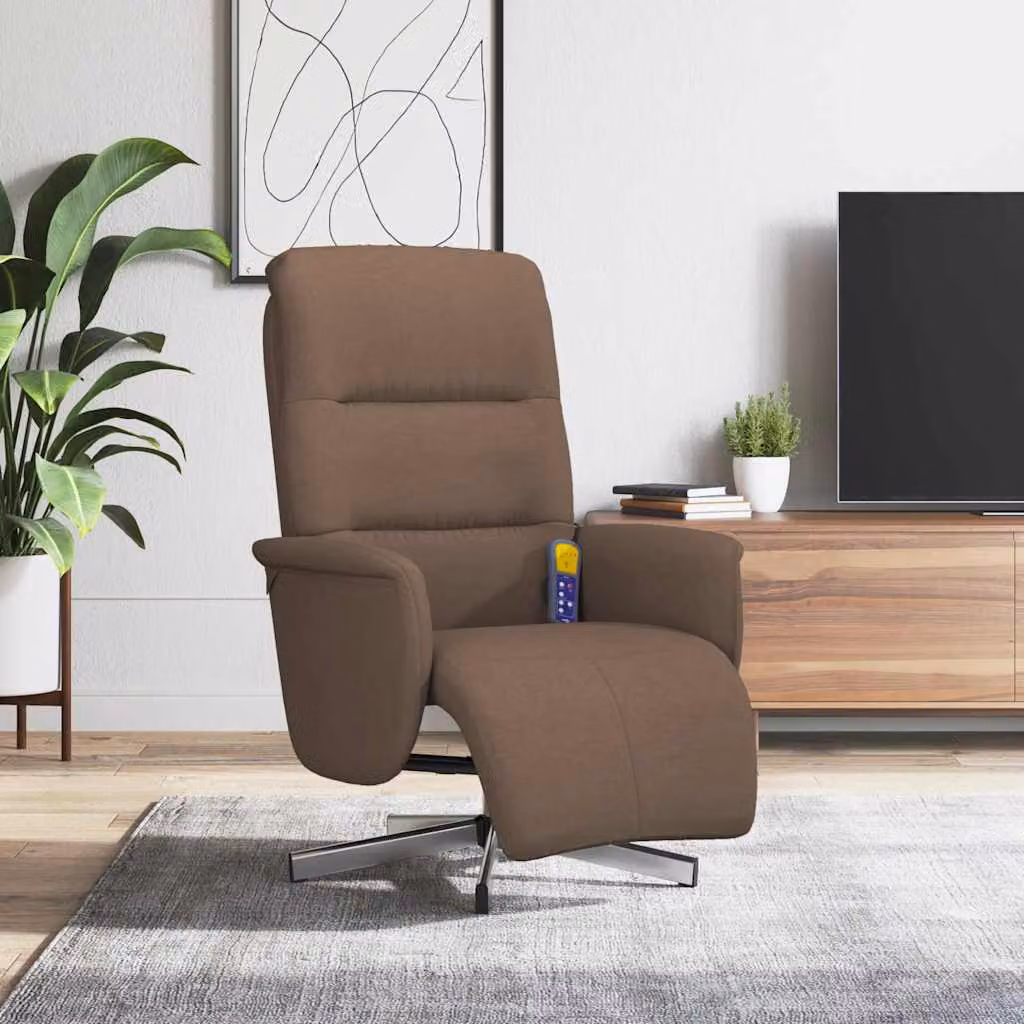 vidaXL Poltrona Reclinabile Relax con Poggiapiedi, Marrone, Tessuto e Struttura in Metallo e MDF