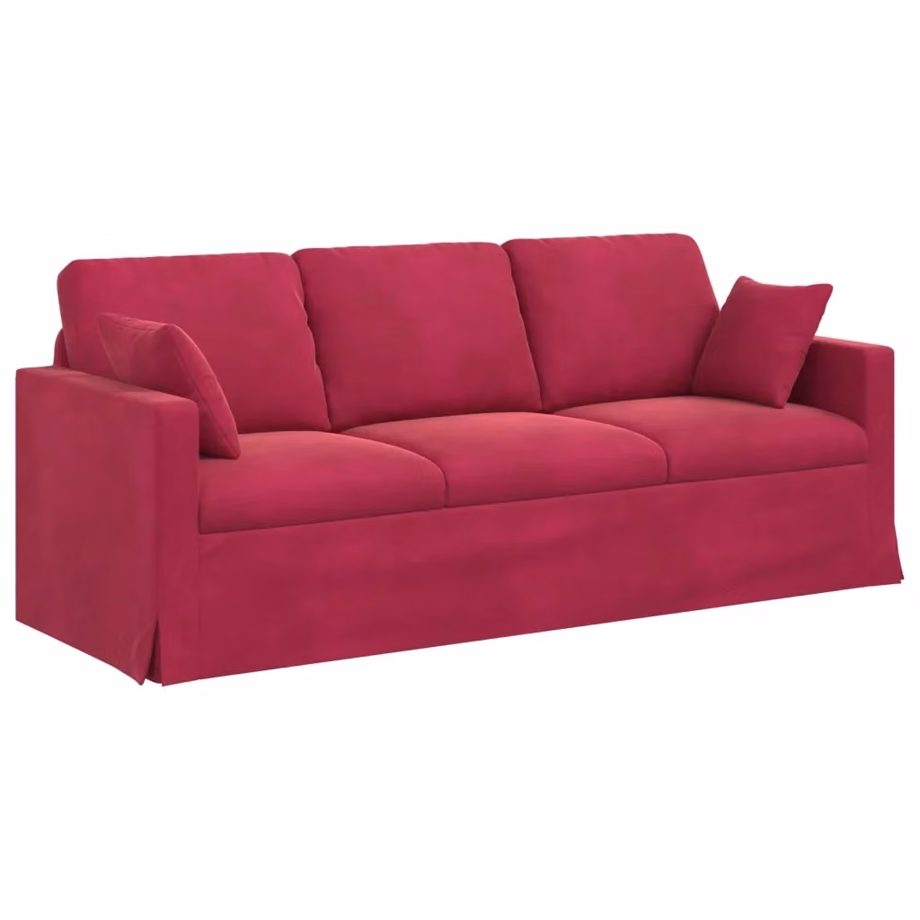 vidaXL Divano Moderno in Velluto Rosso con Cuscini, L: 198 cm, P: 78 cm, H: 80 cm – 2