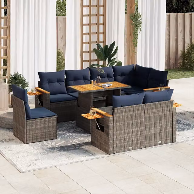 Set Divano da Giardino 9pz con Cuscini Grigio Polyrattan Acacia 3327617