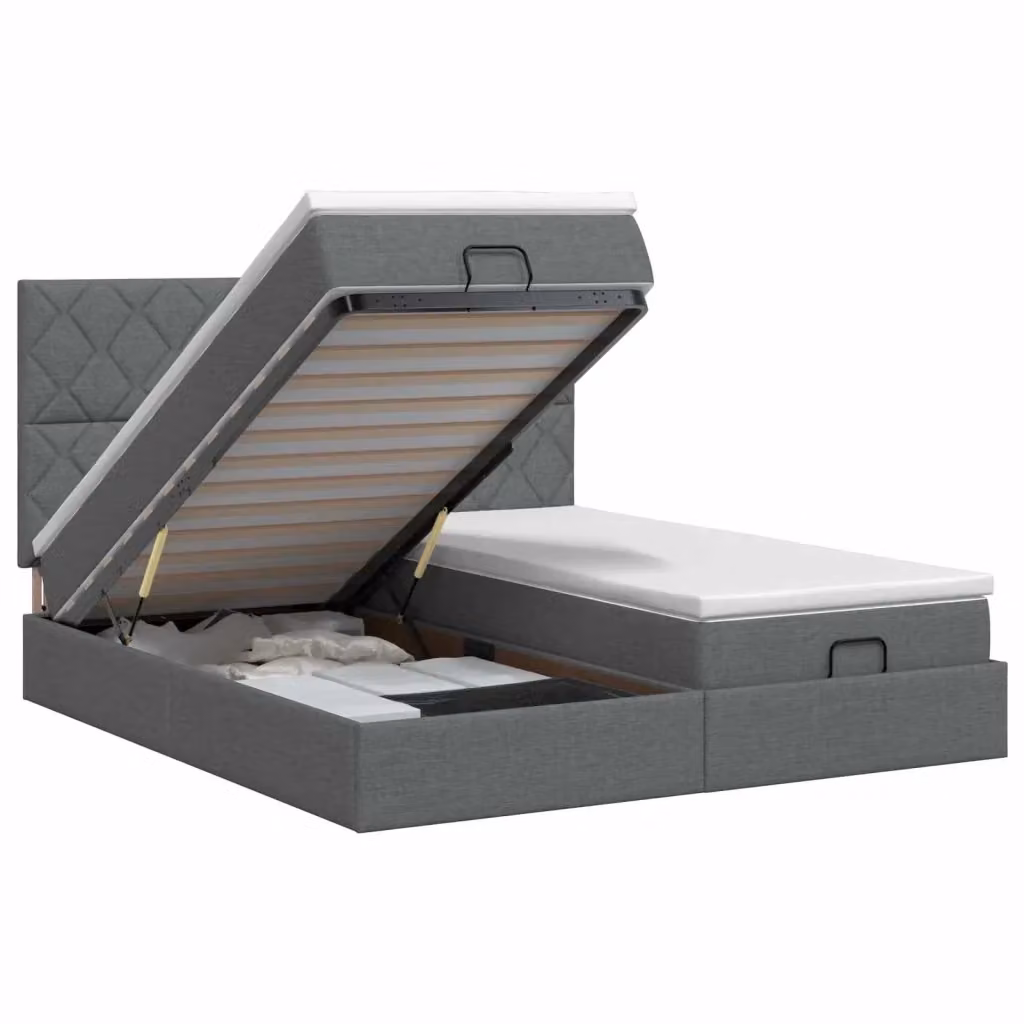 Letto ottomano con materasso vidaXL in tessuto grigio e bianco L/P/H: 180 x 200 x 88 cm – 2