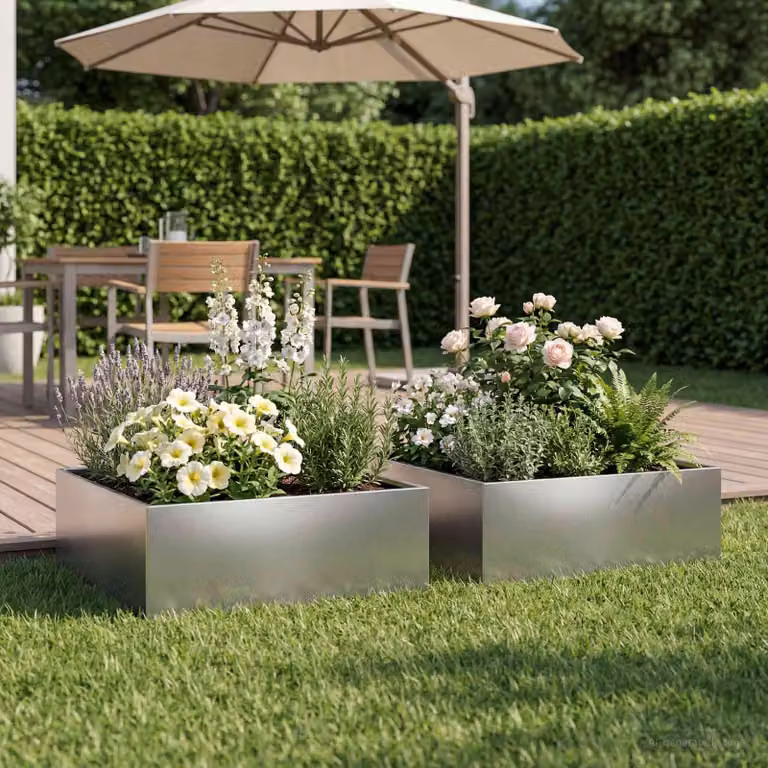 Set di 2 vasi da giardino vidaXL in acciaio inox color argento L/P/H: 40 x 40 x 20 cm