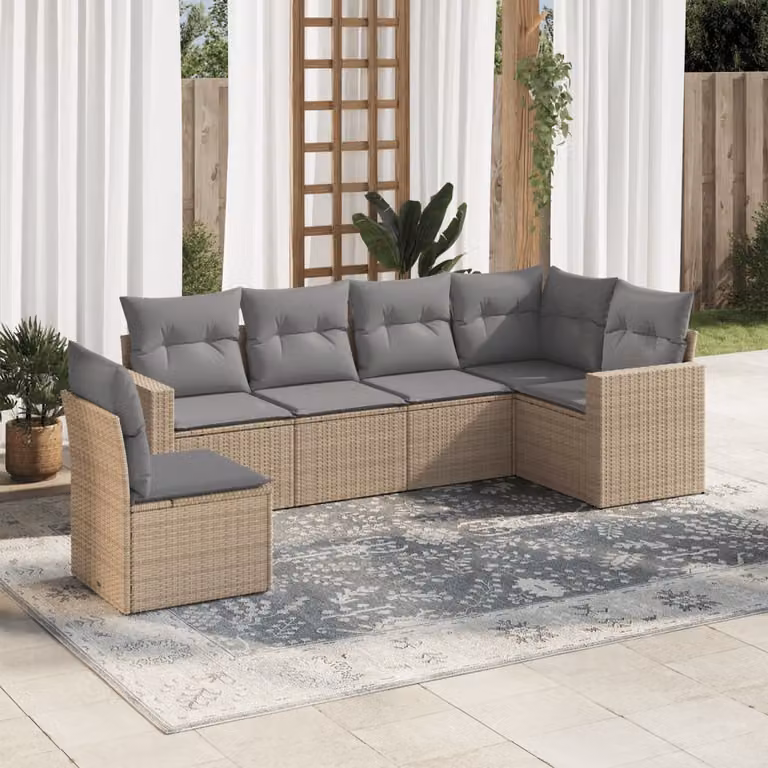 vidaXL Set Divano da Giardino a L 6 pz con Cuscini Beige e Struttura in Metallo e Polyrattan