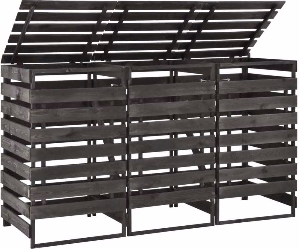 Contenitore per 3 bidoni 210x75x121 cm in legno di pino massiccio