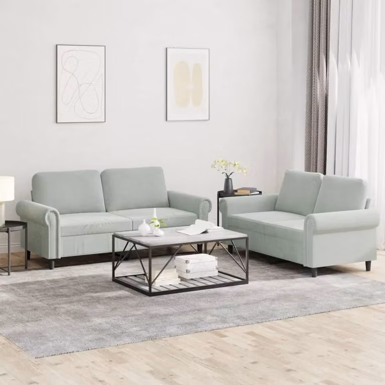 Maison Exclusive - Set divano a 2 posti con cuscini in velluto grigio chiaro