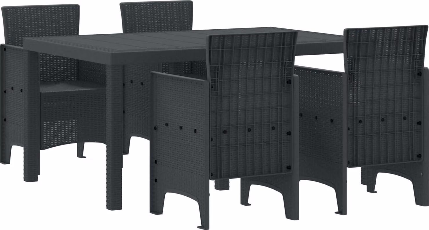 Set da Pranzo per Giardino 5 pcs Antracite Rattan Polt