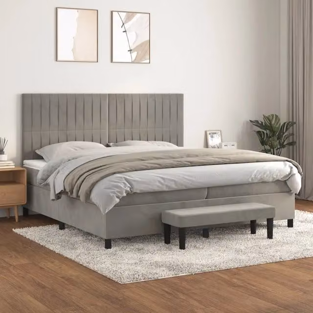 Letto Ibrido con Giroletto a Molle e Materasso vidaXL in Velluto Grigio e Bianco L/P/H: 200 x 200 x 128 cm