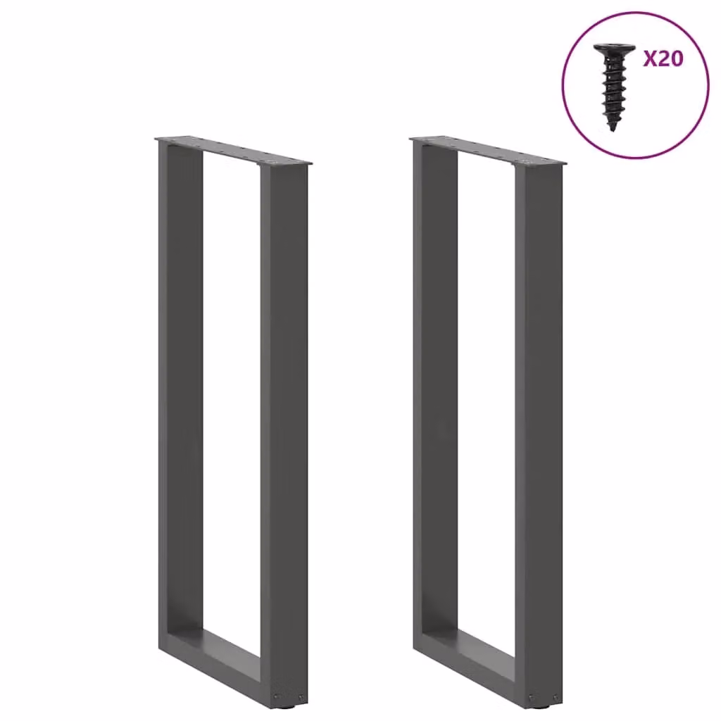 Set di 2 gambe regolabili per tavolo da bar a forma di U HELLOSHOP26 in acciaio antracite opaco, H: 100 cm, L: 40 cm – 2
