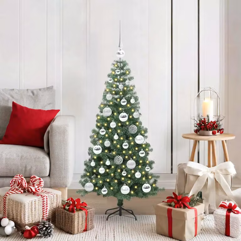 Albero di Natale moderno vidaXL verde in PVC con luci LED bianco caldo, Altezza: 120 cm