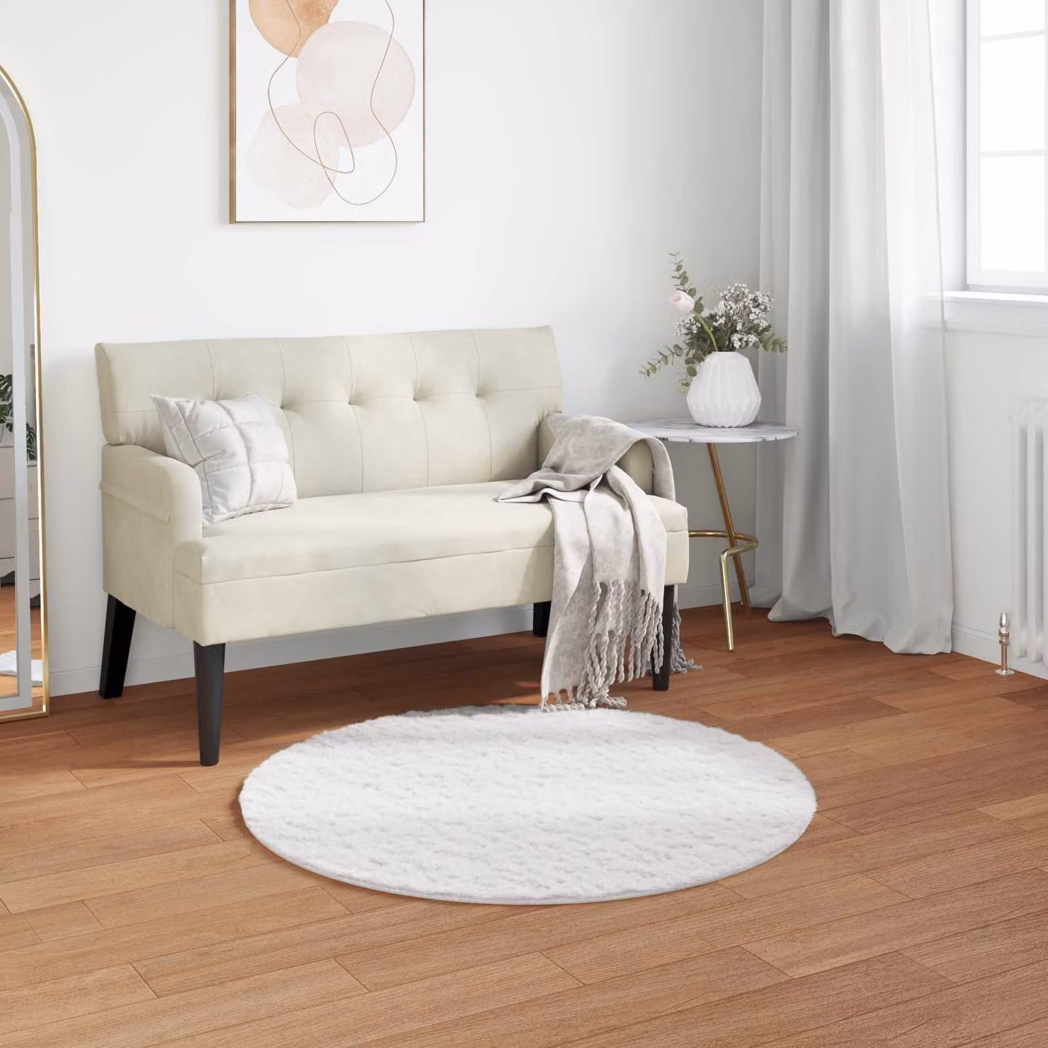 Tappeto antiscivolo in ecopelliccia di coniglio vidaXL OLITE Bianco, Lavabile, 120 x 120 cm