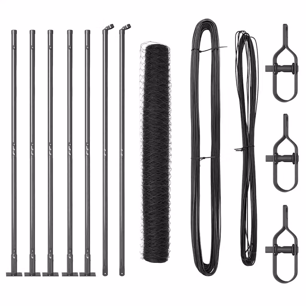 Recinzione esagonale vidaXL in acciaio rivestito in PVC con base in cemento, Grigio, L: 10 m, H: 1 m – 2