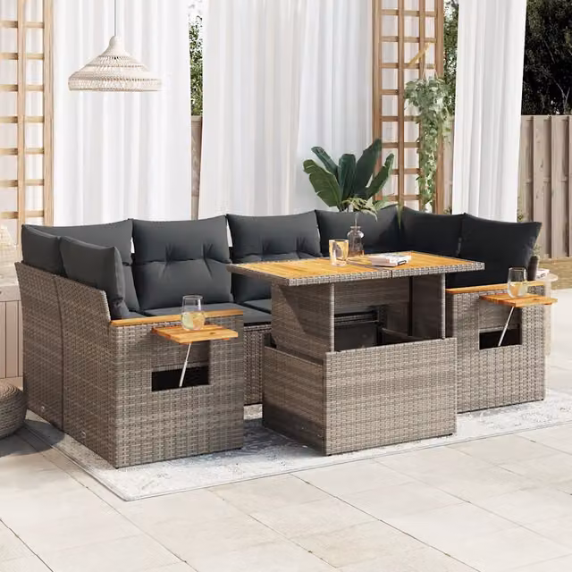 Set Divani da Giardino 7pz con Cuscini Grigio Polyrattan Acacia 3327567