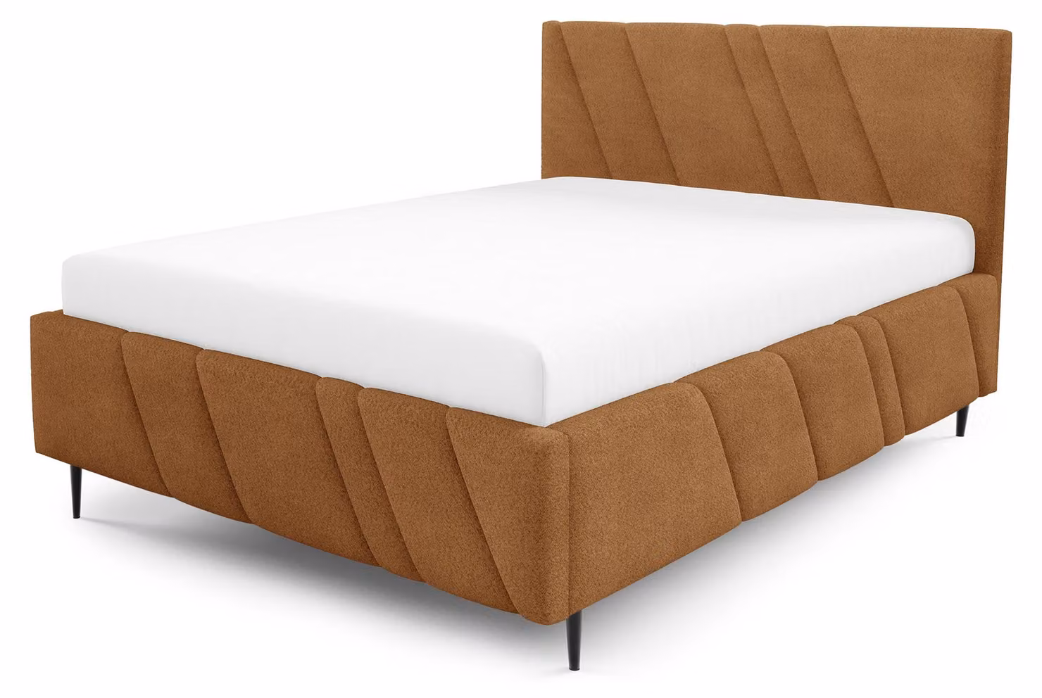 Letto imbottito con contenitore, modello Raiz, color caramello, dimensioni 180 x 200 cm