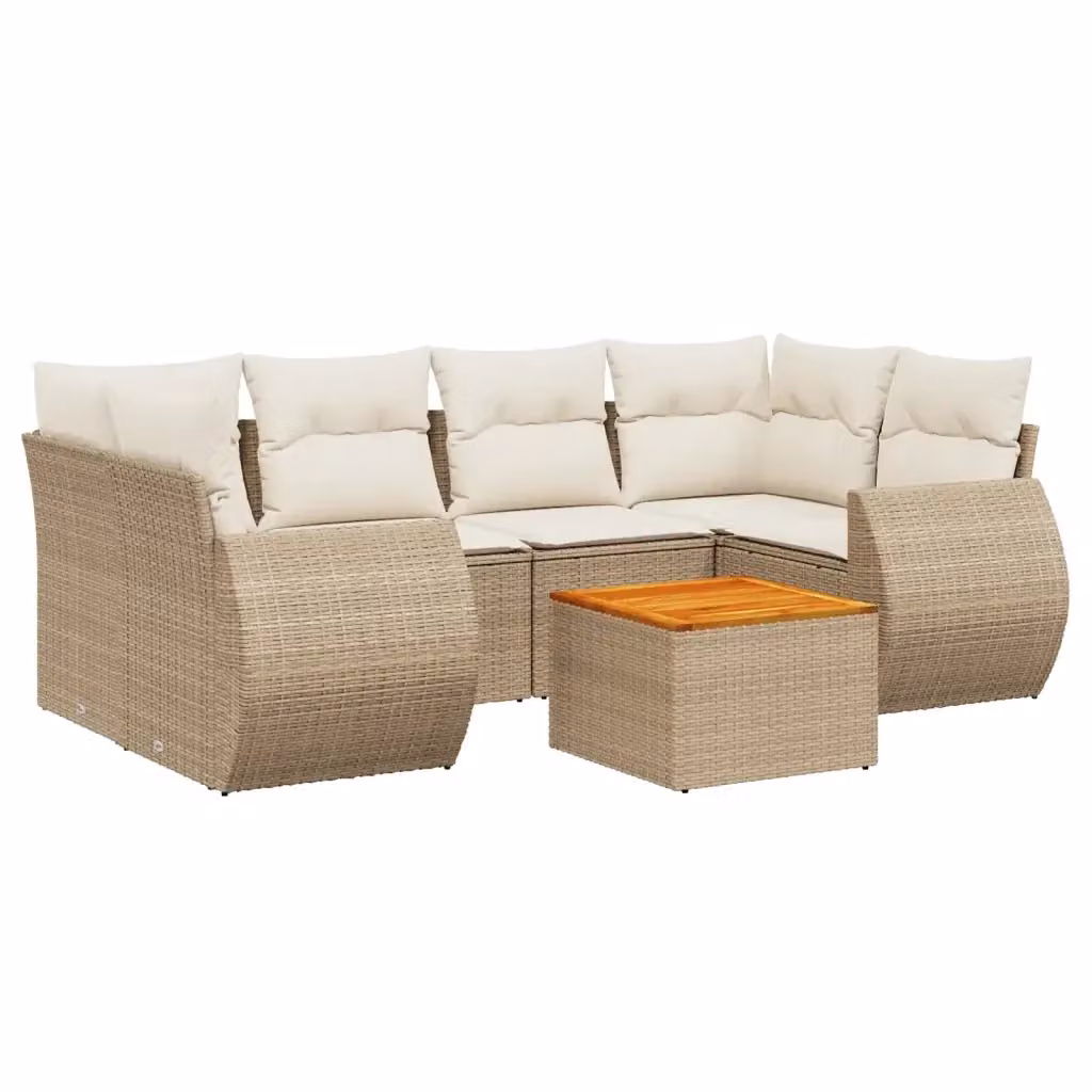 vidaXL Set Divani da Giardino 7 pz a Forma a L in Polyrattan con Cuscini Beige e Tavolino da Esterno – 2