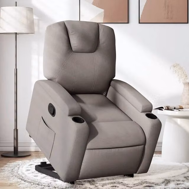Poltrona Alzapersona Reclinabile vidaXL in Tessuto Beige e Grigio con Braccioli e Assistenza Sollevamento Elettrica