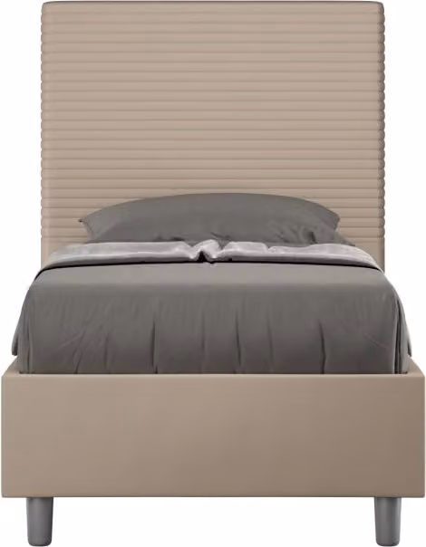 BS COM Letto singolo con rete imbottito 80x200 similpelle tortora