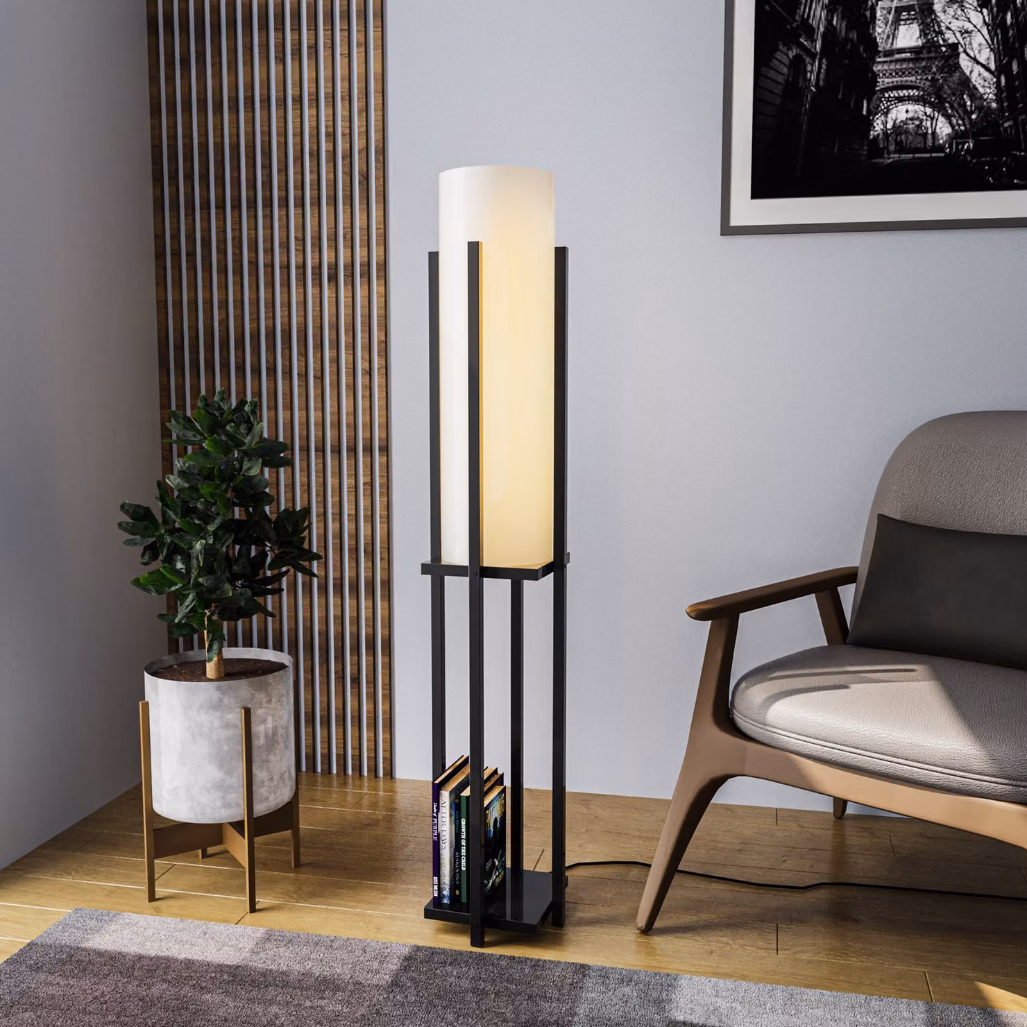 Opviq, moderna lampada da terra con struttura in metallo, nera, altezza 130 cm | Paralume in tessuto, Ø 20 cm, attacco E27, max. 40 W | Ideale per gli interni in stile scandinavo, elegante e funzionale.
