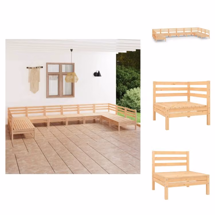 vidaXL Set da salotto da giardino 10 pezzi in pino massiccio - Set di mobili da giardino