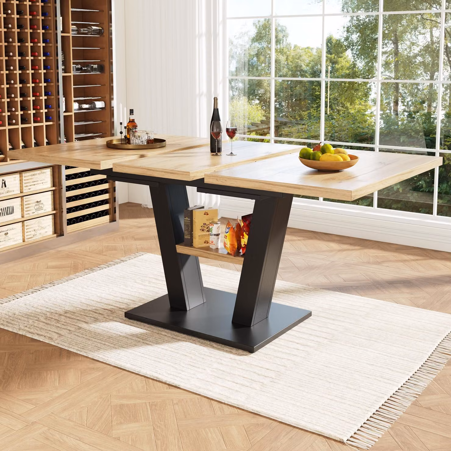 Tavolo da pranzo telescopico Fortuna Lai (118-157×70×75 cm), tavolo, tavolo da cucina, tavolo allungabile, allungabile fino a 118-157 cm grazie a pannelli interni inseribili, per cucina e soggiorno, tavolo da pranzo color legno