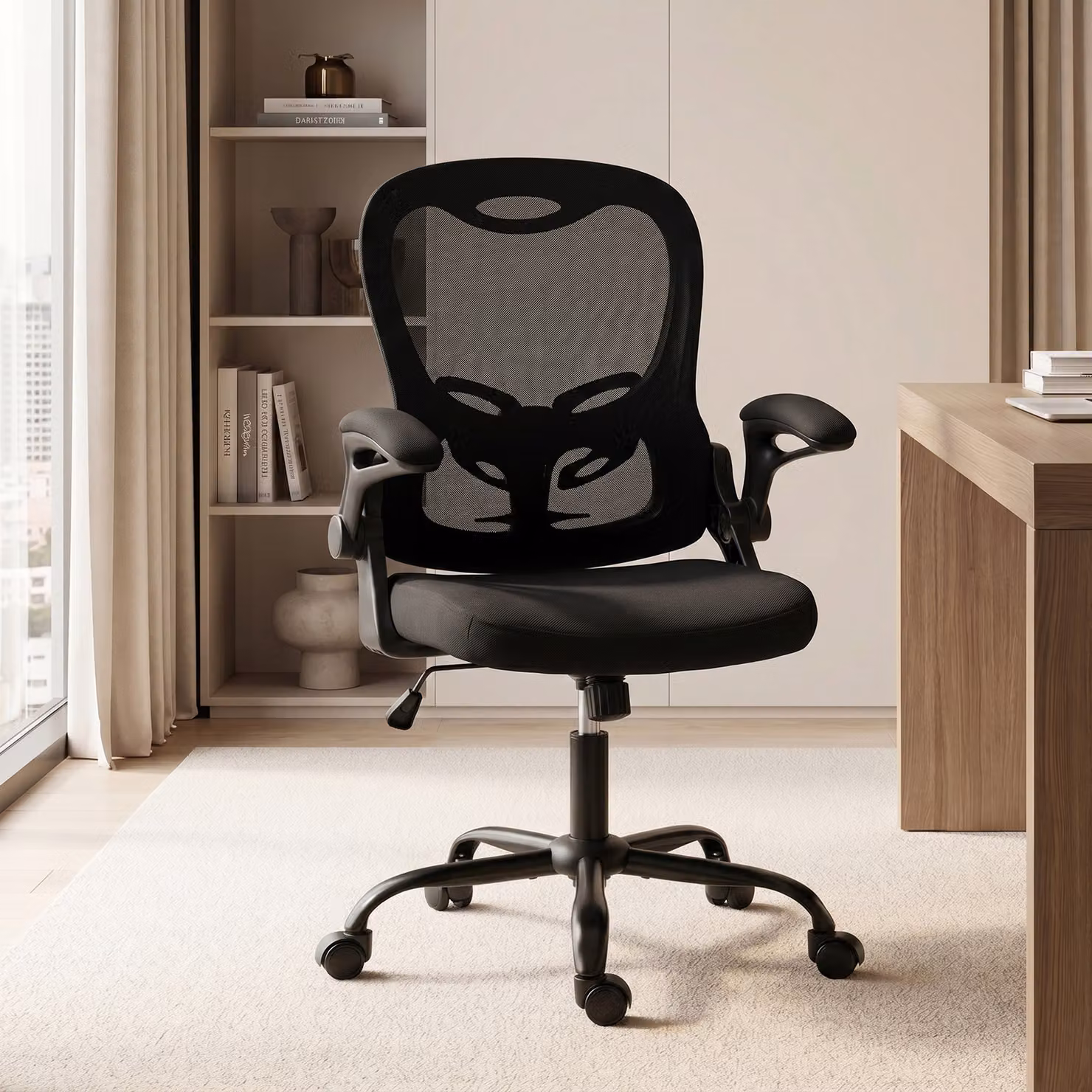 Sedia da ufficio ergonomica HOMCOM in rete nera con braccioli ribaltabili e altezza regolabile – 2