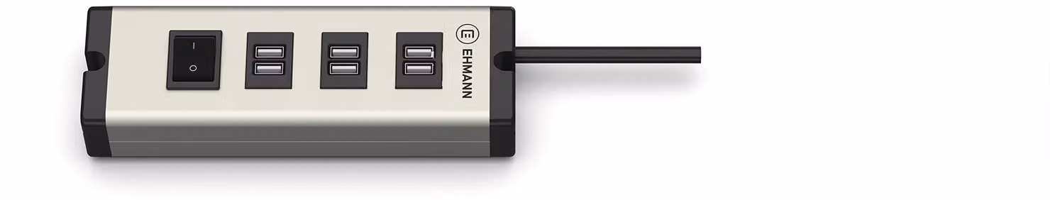 EHMANN 0601x09032031: Placca multipresa, alluminio, con 6 porte USB-A, lunghezza del cavo: 1,5 metri