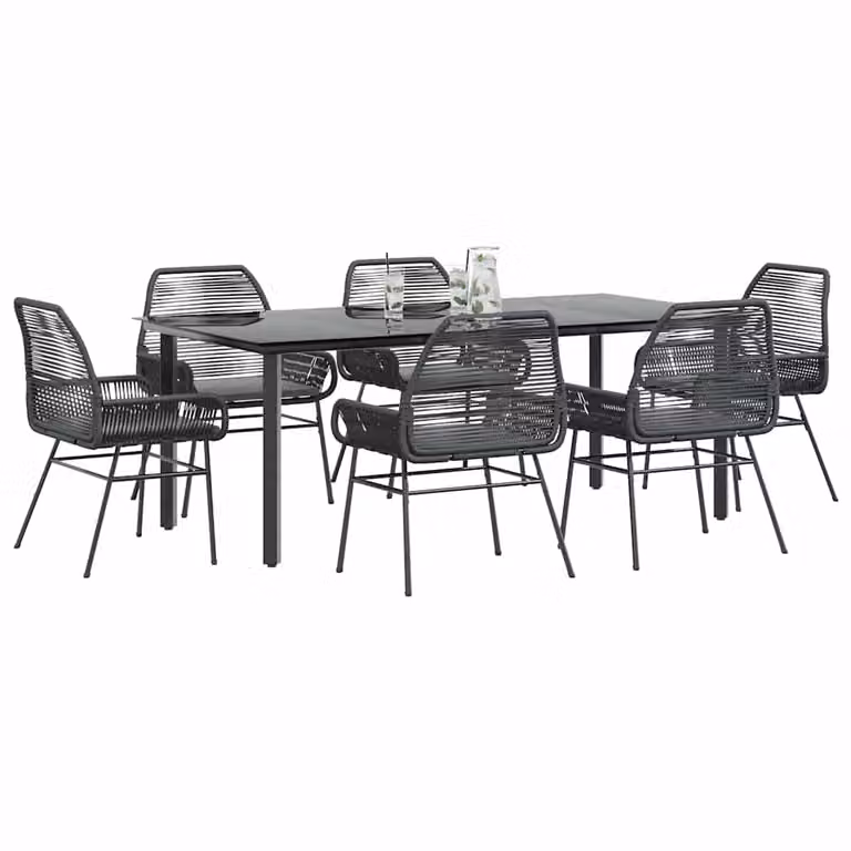 Set da giardino vidaXL in 7 pezzi in polyrattan e vetro nero e grigio con design moderno