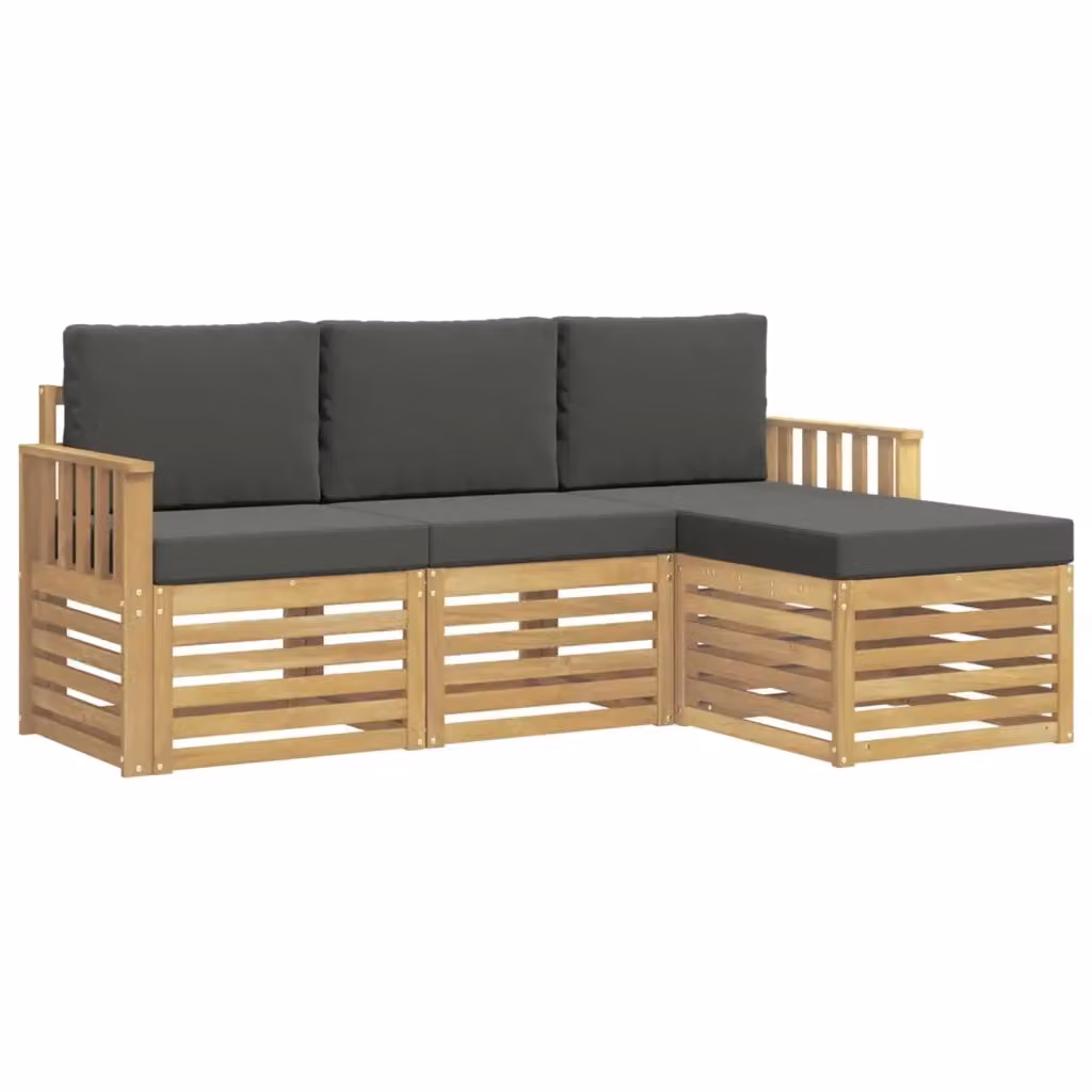Set di divani da esterno a L vidaXL in legno di acacia con pouf, colori bianco e antracite – 2