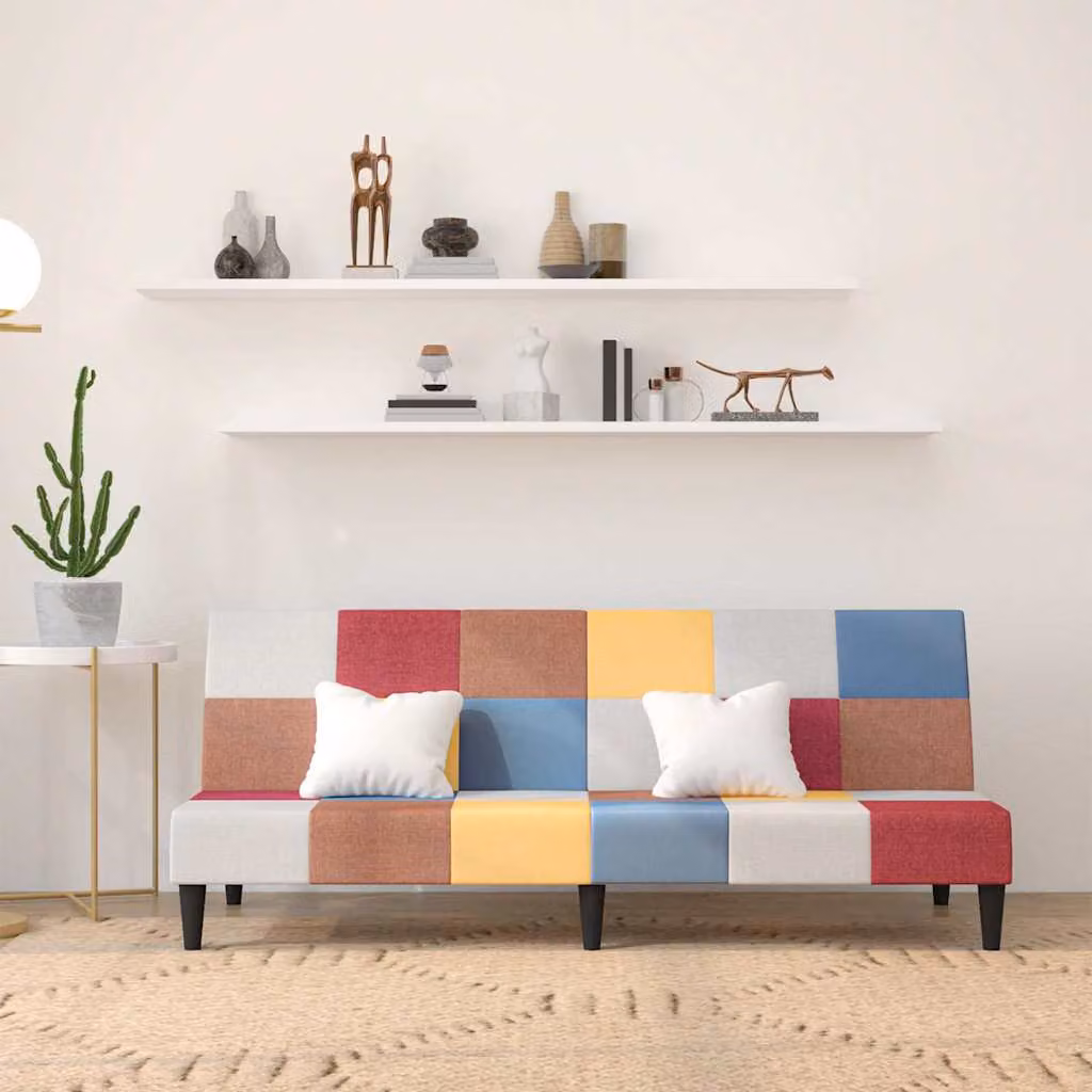vidaXL Divano Letto Click-Clack in Tessuto con Struttura in Legno Solido e Poggiatesta Regolabile, Multicolore, Dimensioni Letto: 90 x 200 cm