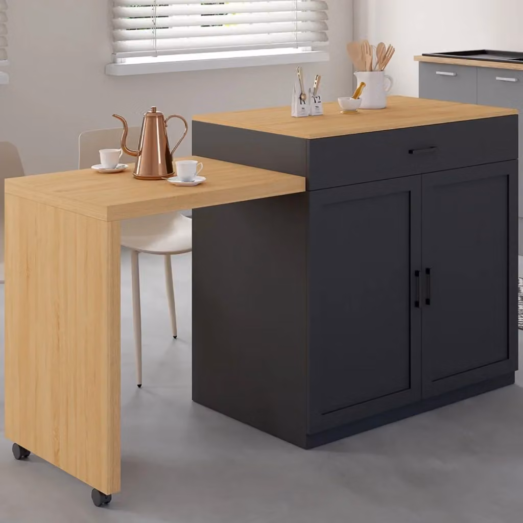 IDMarket Isola centrale VITO con tavolo da pranzo integrato allungabile in legno nero e finitura faggio – 2