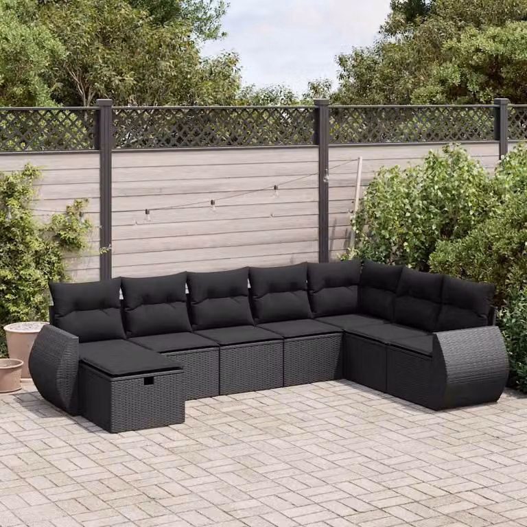 Maison Exclusive - Set da giardino 8 pezzi con cuscini in polyrattan nero
