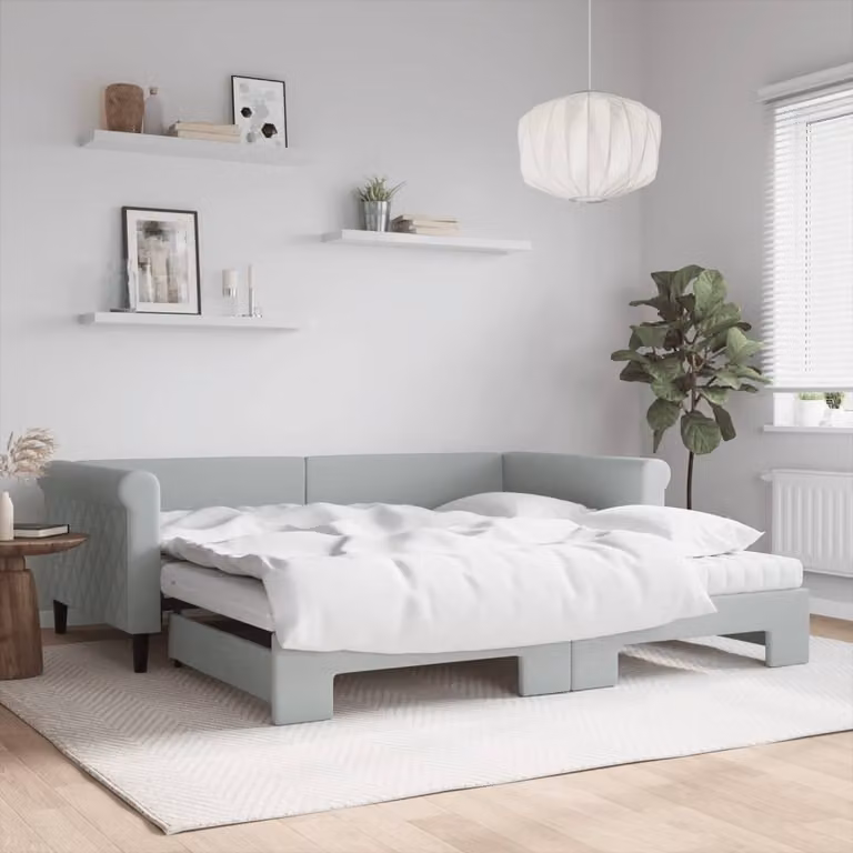 Divano Letto Estraibile vidaXL in Velluto Grigio Chiaro con Materasso 100 x 200 cm