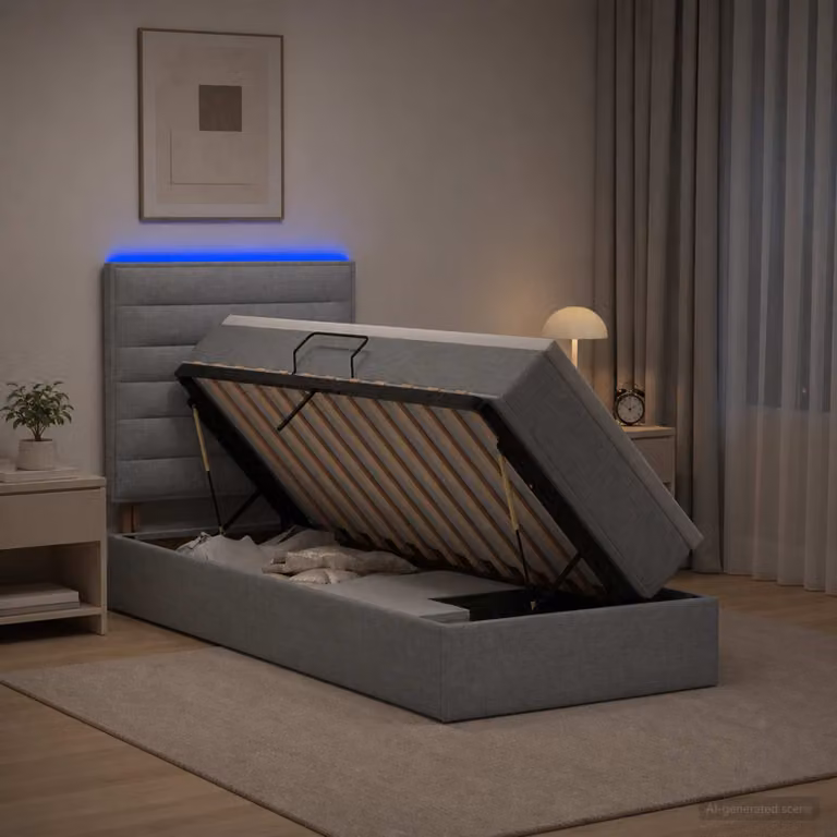 Letto con contenitore vidaXL Grigio con illuminazione LED e porta USB, L/P/H: 100 x 200 x 128 cm
