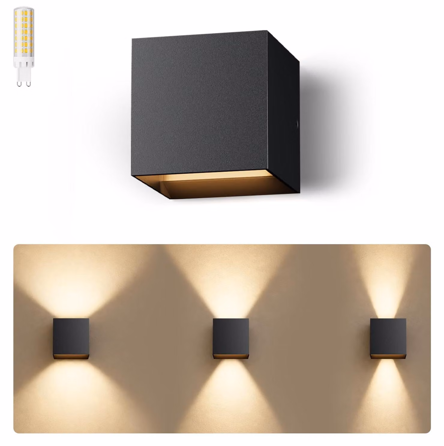Lampada da parete a LED G9, 6W, 3000K, grado di protezione IP65, 1 pezzo, colore nero