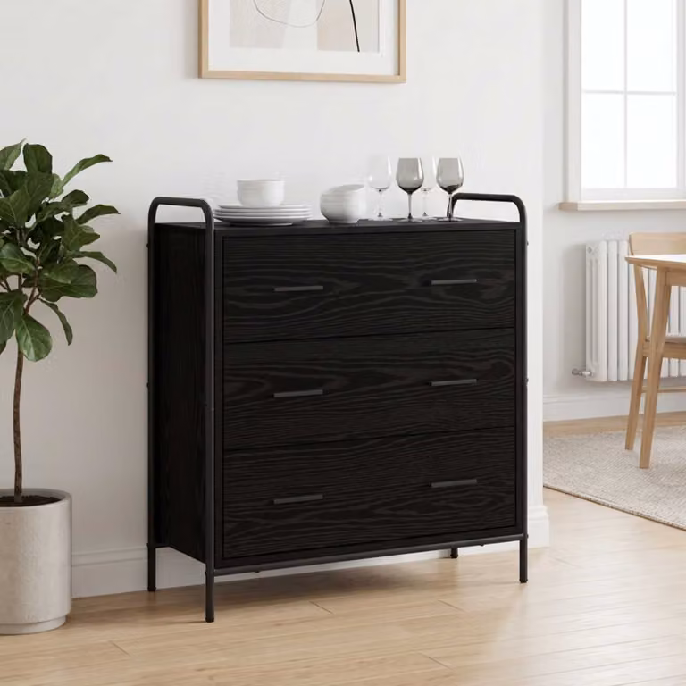 Credenza moderna vidaXL in legno ingegnerizzato e metallo, colore nero, L 97 x P 33 x H 81 cm