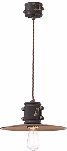 Lampadario Vintage Urban Ferro E Ceramica Nero 1 Luce E27 40Cm