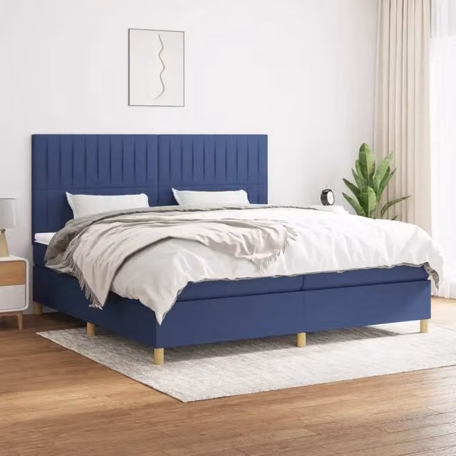 Letto Ibrido con Giroletto a Molle e Materasso vidaXL, Blu e Bianco, L/P: 200 x 200 cm