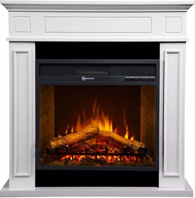 Camino elettrico caminetto da terra JEFFERSON in legno Bianco L 89,5 x H90,5 x P28