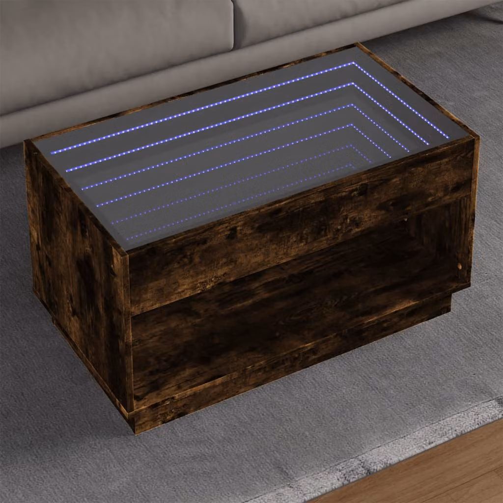 Tavolino da salotto moderno vidaXL Infinity in rovere fumo con LED L 90 cm x P 50 cm x H 50 cm