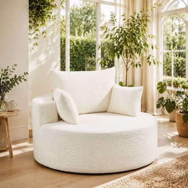 Poltrona modulare singola FOLYNA in tessuto beige con cuscino cilindrico per soggiorno