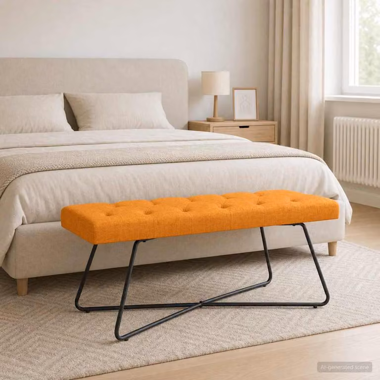 Panchina moderna vidaXL con bottoni imbottiti in tessuto giallo e arancione L 110 x P 40 x H 46 cm