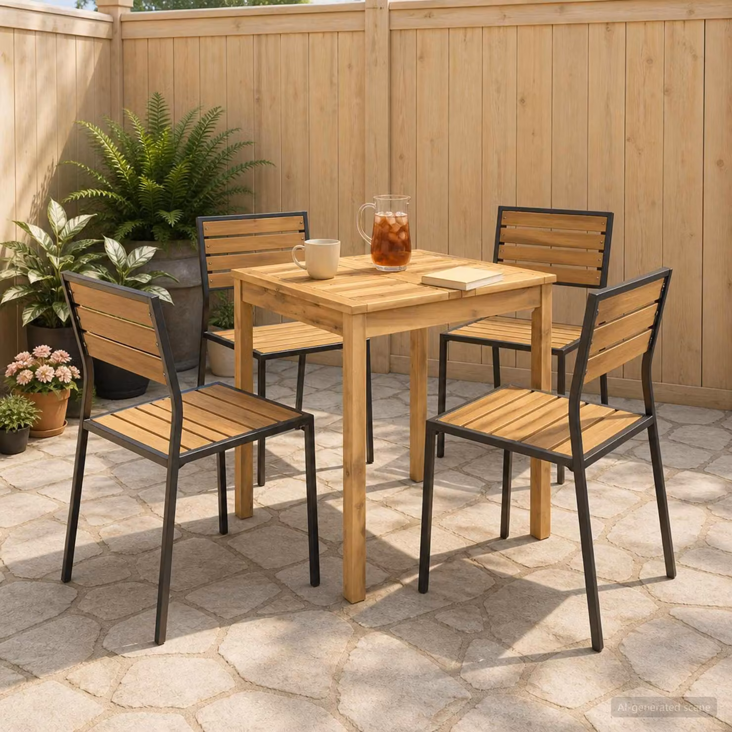 vidaXL Tavolo da giardino in legno di acacia bianco e marrone L/P/H: 60 x 60,5 x 75 cm