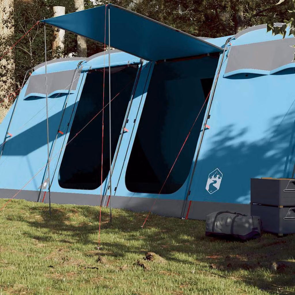 Tenda Familiare a Tunnel vidaXL per 10 Persone Blu Impermeabile in Poliestere e Fibra di Vetro